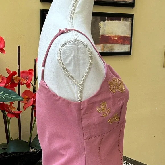 Y2K 90’s🚫SOLD🚫Bead Sequins Pink Lace Fairy core Asymmetrical Hem Camisole Large - Picture 6 of 15